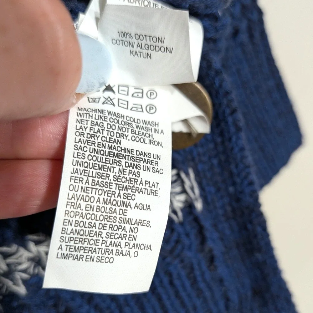 Lucky Brand Blue Striped Sweater; Cotton Knit Side Button Pullover